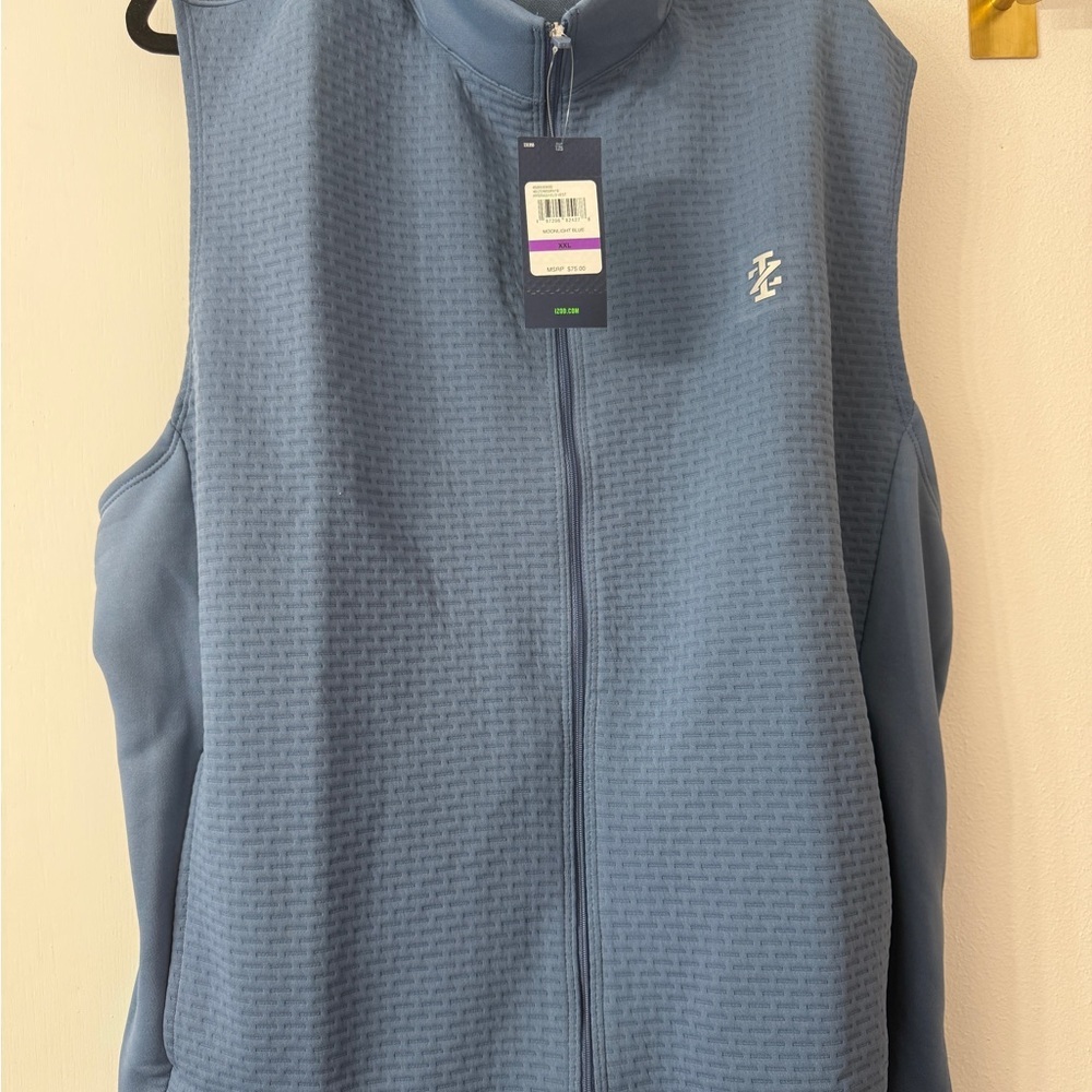 New Izod Golf Slate Blue Zip Front Sleeveless Vest with Logo Men’s tall XXL
